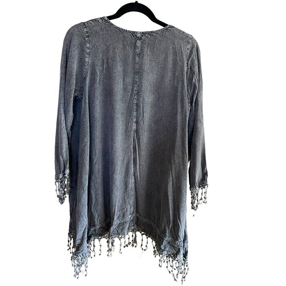 Indigo Thread Gray Embordered Duster Sz.S - Picture 2 of 8